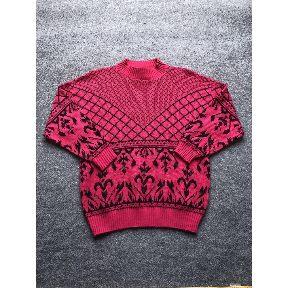 Vintage Classic Essentials Sweater Womens Large Pink Knit Crewneck 90s Made USA